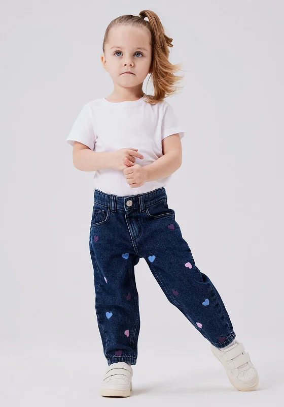 Name It Mini Girl Bella Heart Mom Jeans, Dark Blue