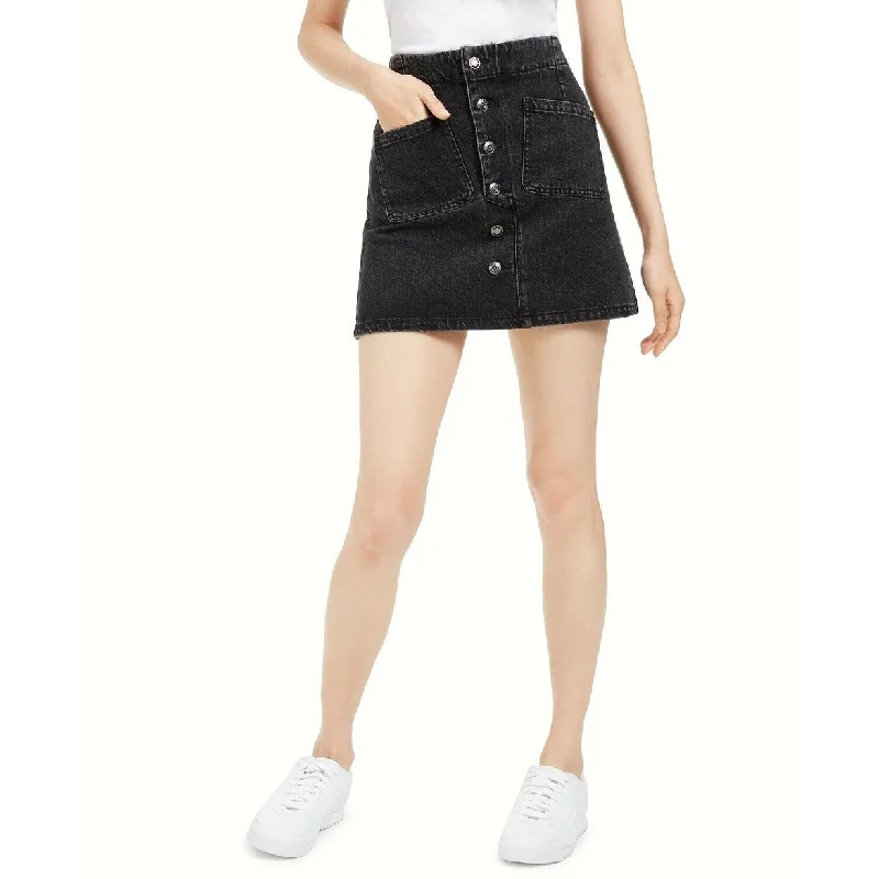 Oat Women's Denim Button Fly Mini Skirt Black Size 31