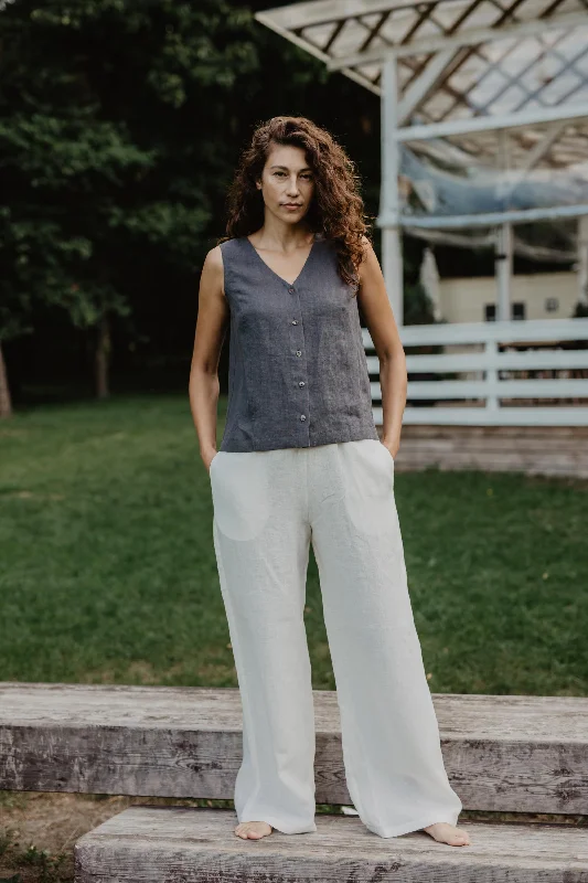 Oulu Super Long Linen Pants - Charcoal