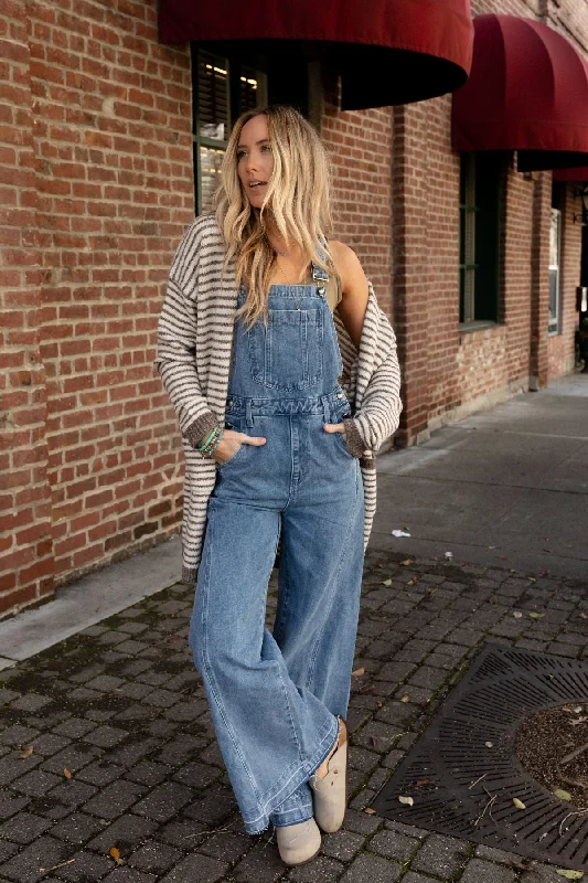 Perfect Throwback Wide Leg Overalls - Light Denim