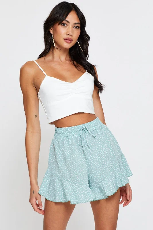 Print Shorts Ruffle Hem