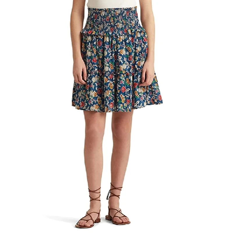 Ralph Lauren Women's Floral Cotton Voile Skirt Blue Size 10