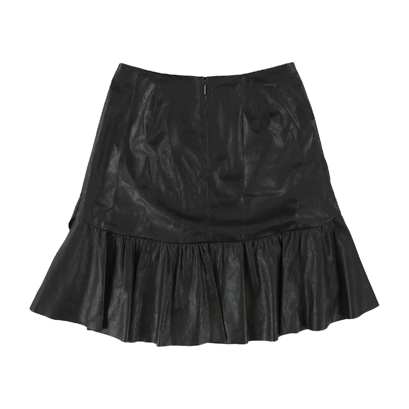 Rebecca Taylor Womens Faux Leather Flared Skirt, Black, 0