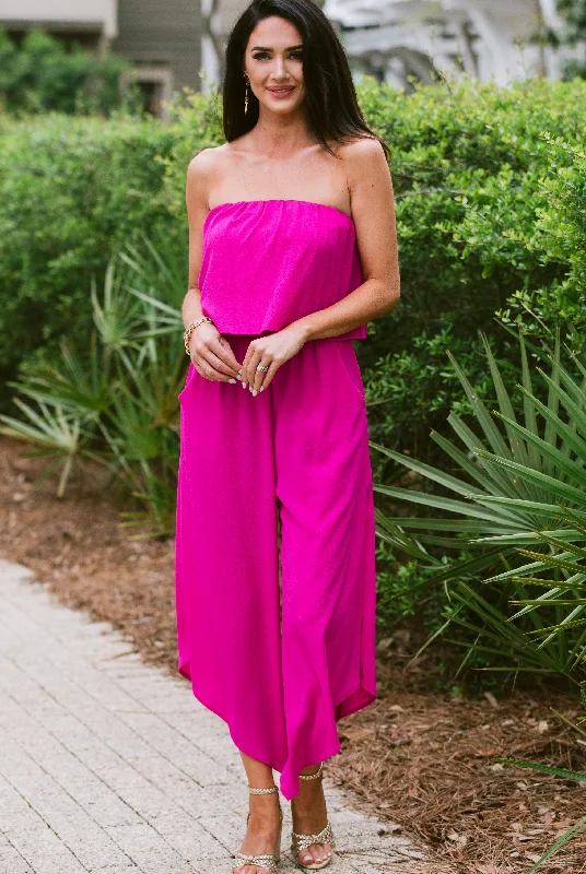 Searching For Love Fuchsia Pink Strapless Jumpsuit