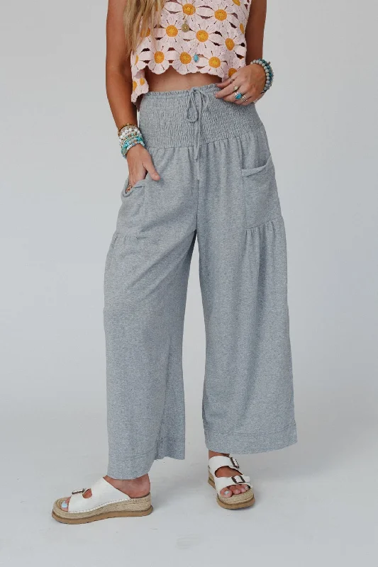 Solana Solid Wide Leg Pants - Gray