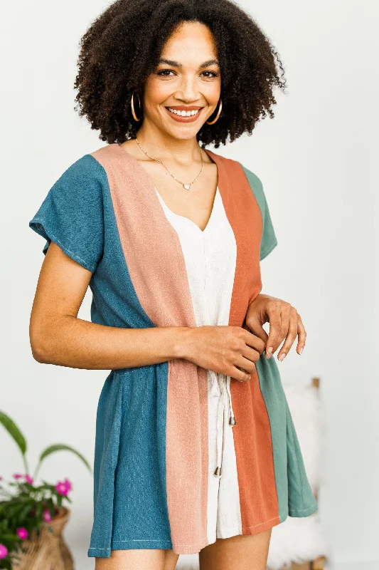 Something To Love Teal Blue Colorblock Romper