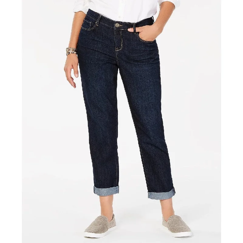 Style & Co. Women's Curvy Fit Cuffed Boyfriend Jeans Blue Size 10