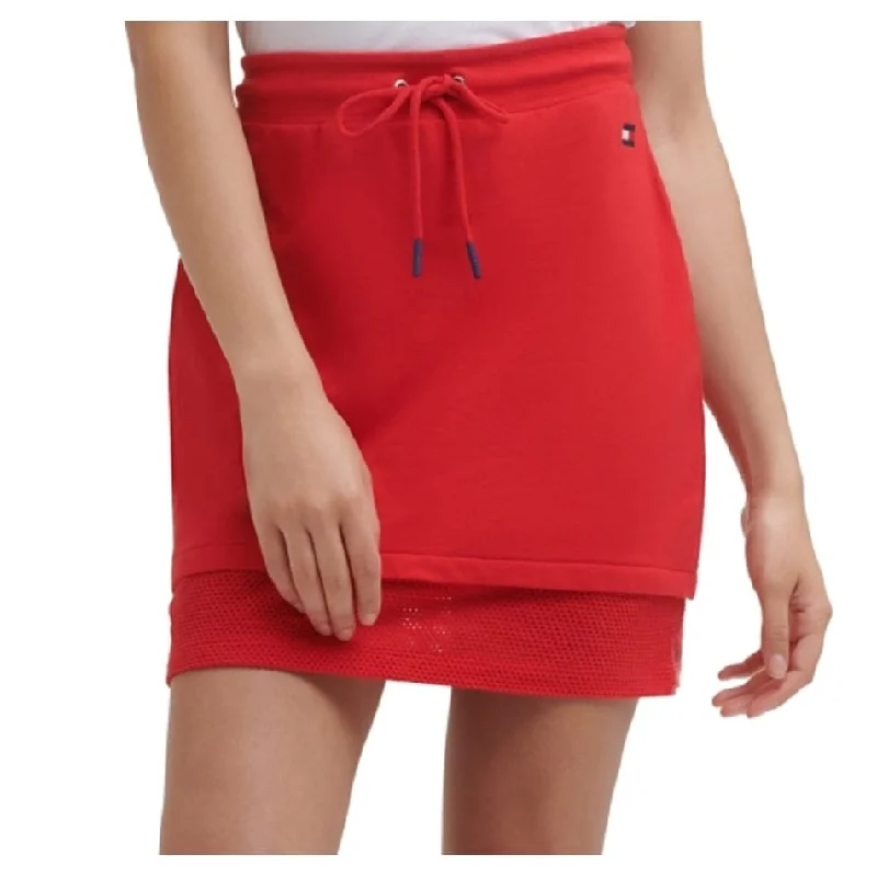 Tommy Hilfiger Women's Mesh Hem Skirt Red Size Large