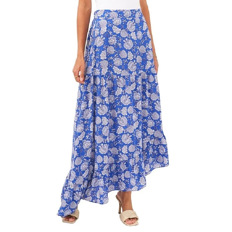 Vince Camuto Women's Floral Asymmetric Hem Maxi Skirt Blue Size Medium