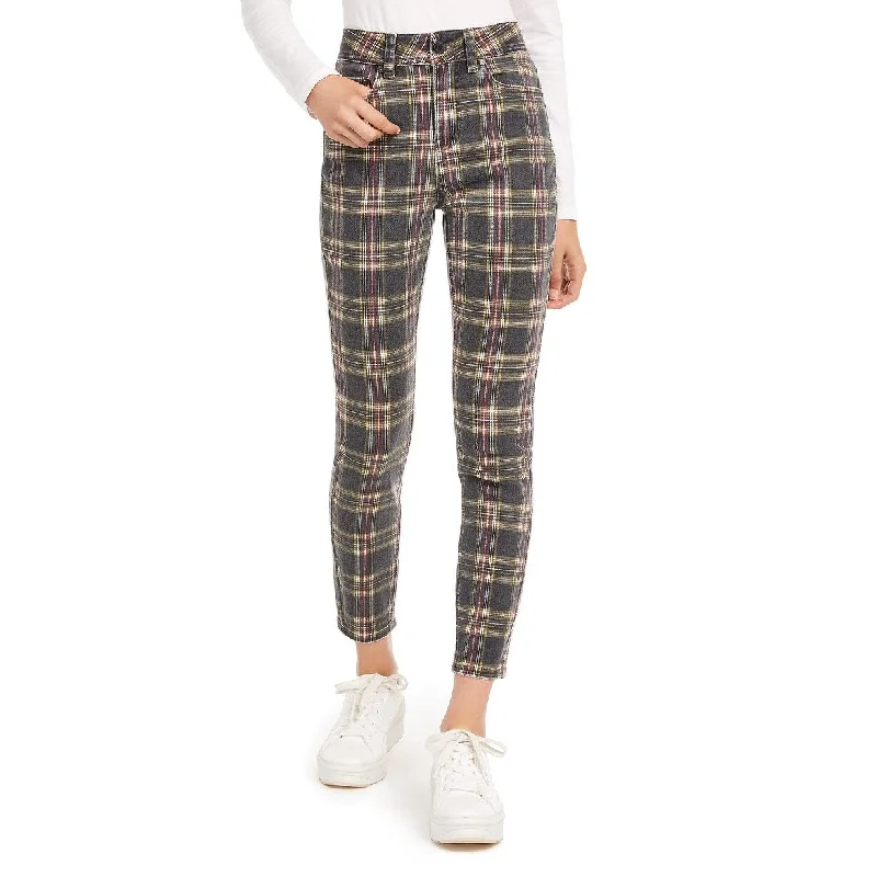 Indigo Rein Juniors' Plaid Ankle Jeans Black Size 1